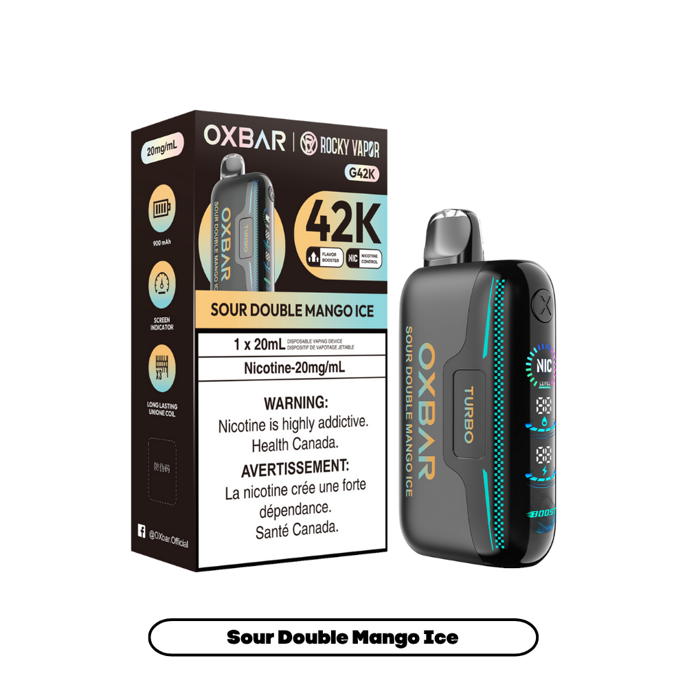 Oxbar Rocky Vapor G42k Glace Double Mangue Acidulée 42K Bouffées Nicotine Ajustable Rechargeable Vape Jetable 20Mg
