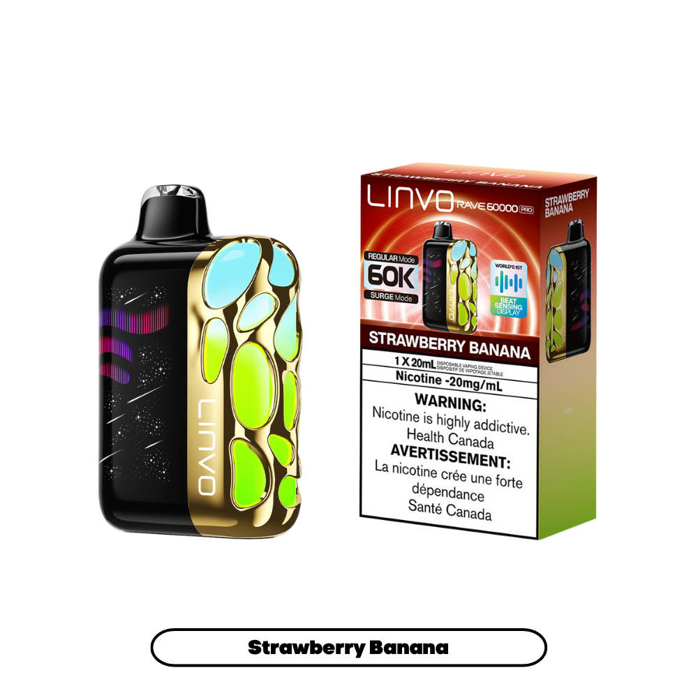 Linvo Rave 60000 Bouffées - Vape Jetable Rechargeable Fraise Banane 20Mg