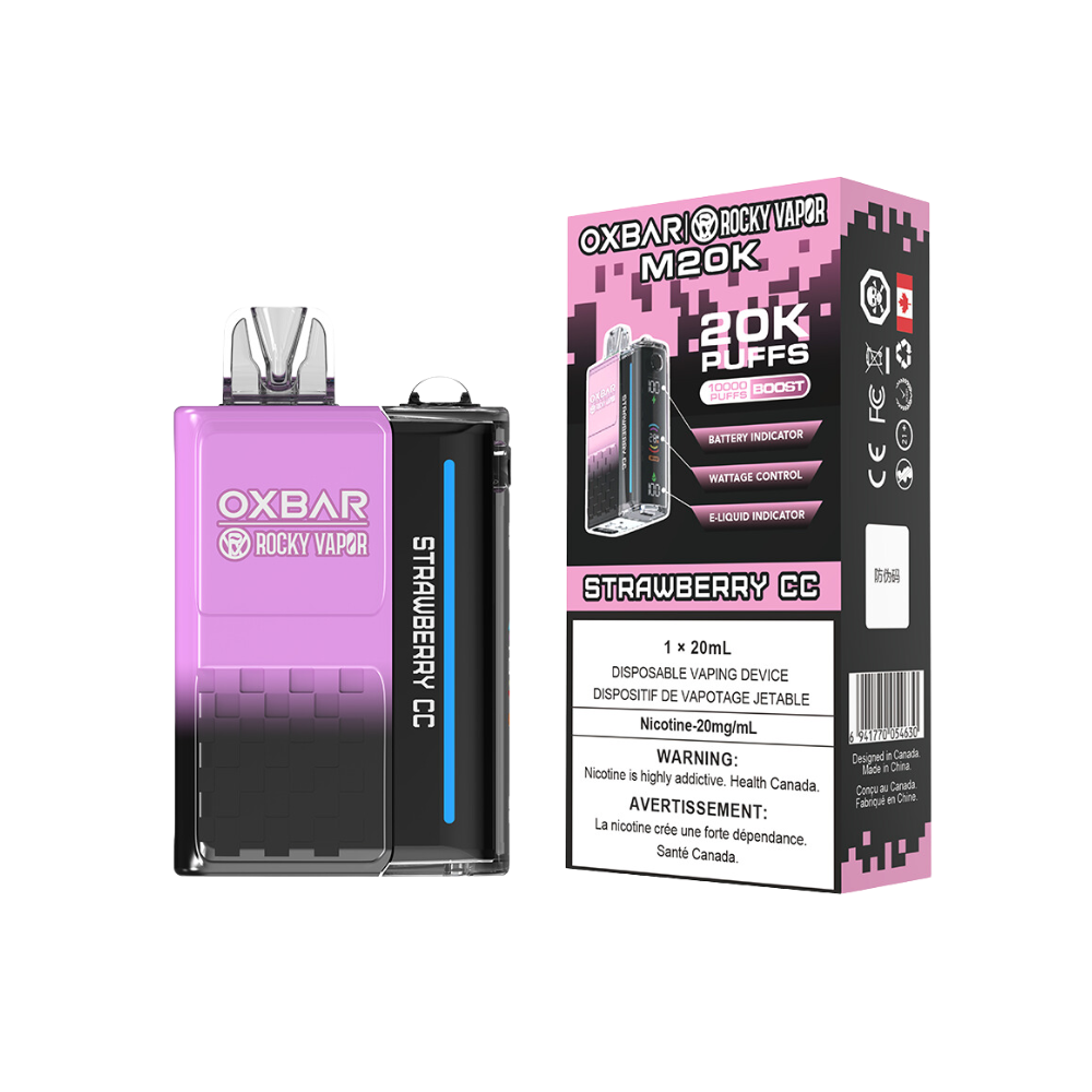 Oxbar Rocky Vapor M20K 20K Puffs Strawberry CC Vape jetable rechargeable à puissance réglable 20 mg