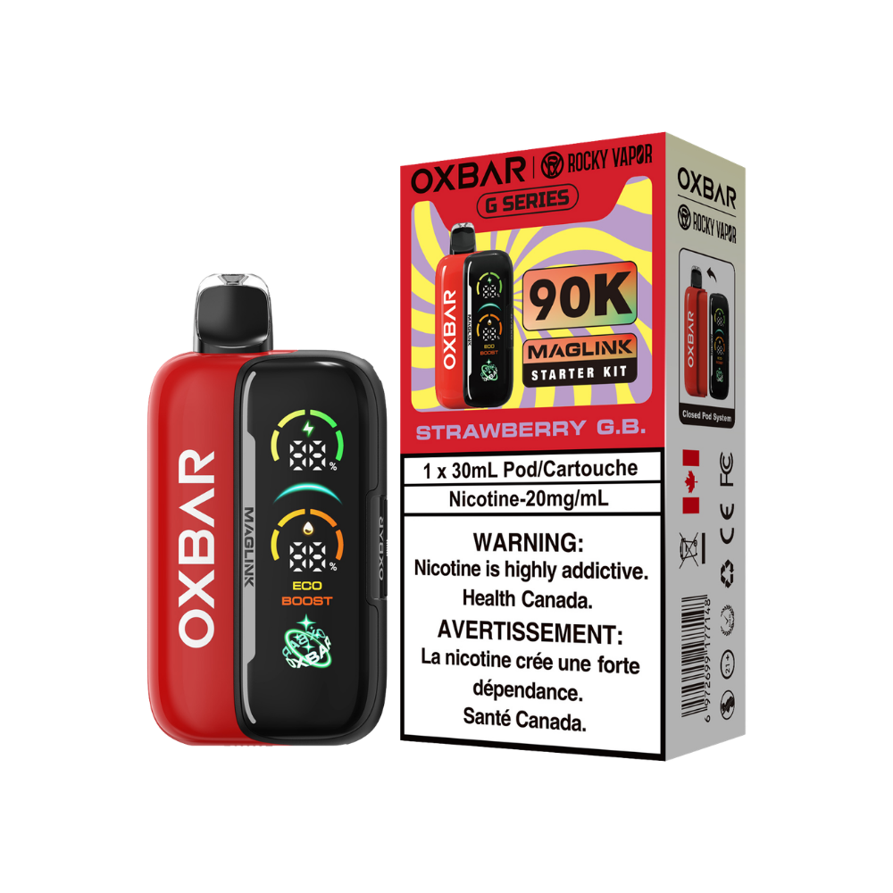 Kit de démarrage Oxbar Rocky Vapor Maglink 90 000 bouffées - Vape jetable rechargeable à système fermé de cartouches myrtille framboise 20 mg