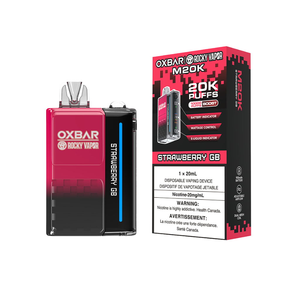 Oxbar Rocky Vapor M20K 20K Puffs Strawberry GB Adjustable Wattage Rechargeable Disposable Vape 20Mg