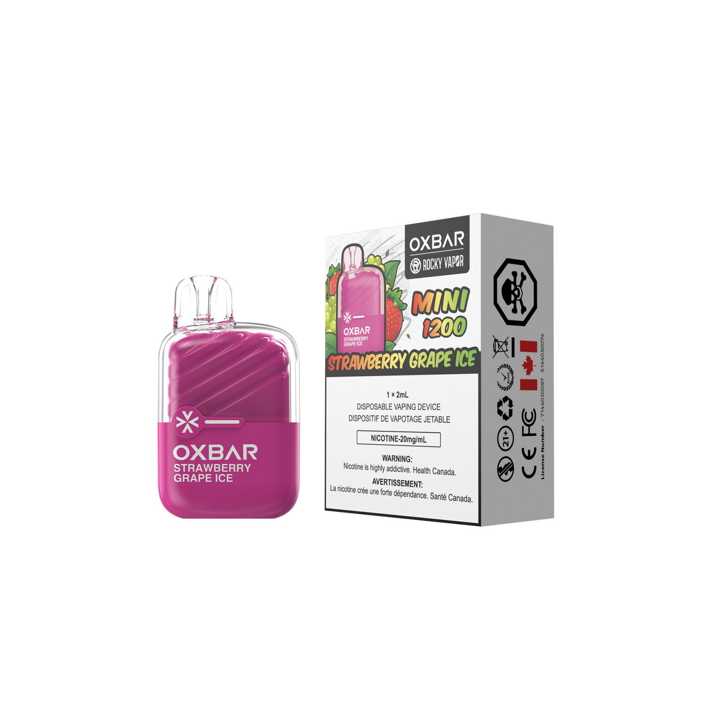 Oxbar Rocky Vapor Mini 1200 Puffs Strawberry Grape Ice Disposable Vape 20Mg