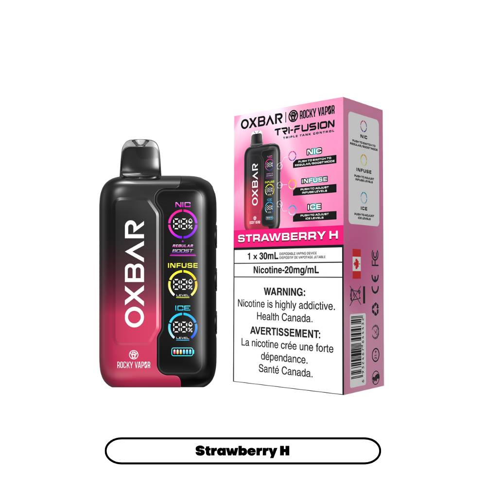 Oxbar Rocky Vapor Tri Fusion - Vape jetable rechargeable Fraise H 20 mg