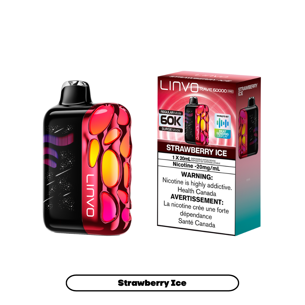 Linvo Rave 60000 Bouffées - Vape Jetable Rechargeable Fraise Glacée 20Mg