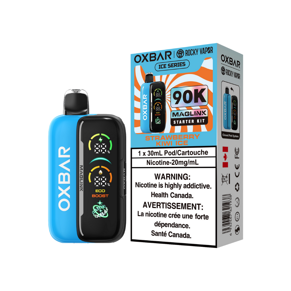 Oxbar Rocky Vapor Maglink Starter Kit 90K Puffs - Strawberry kiwi Ice Rechargeable Disposable/Closed Pod System Vape 20Mg