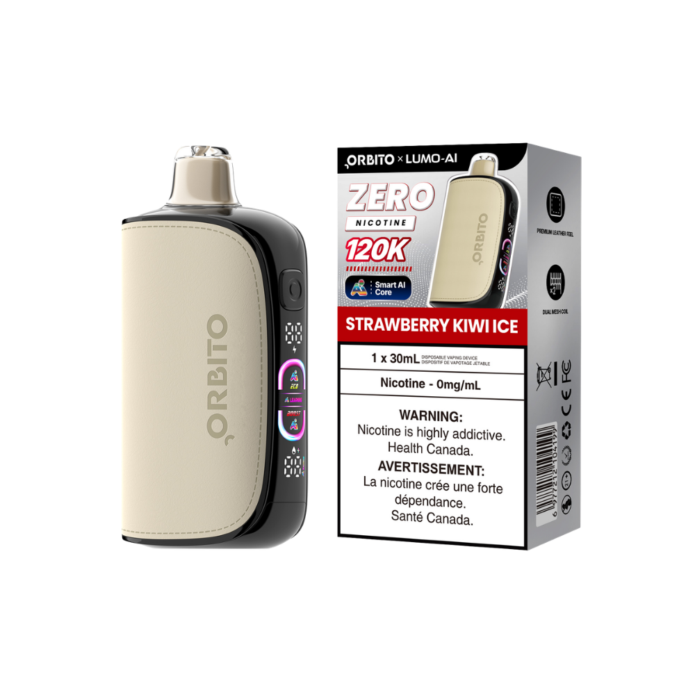 Vape jetable rechargeable Orbito Lumo AI 120k bouffées, fraise-kiwi glacé, 0 mg
