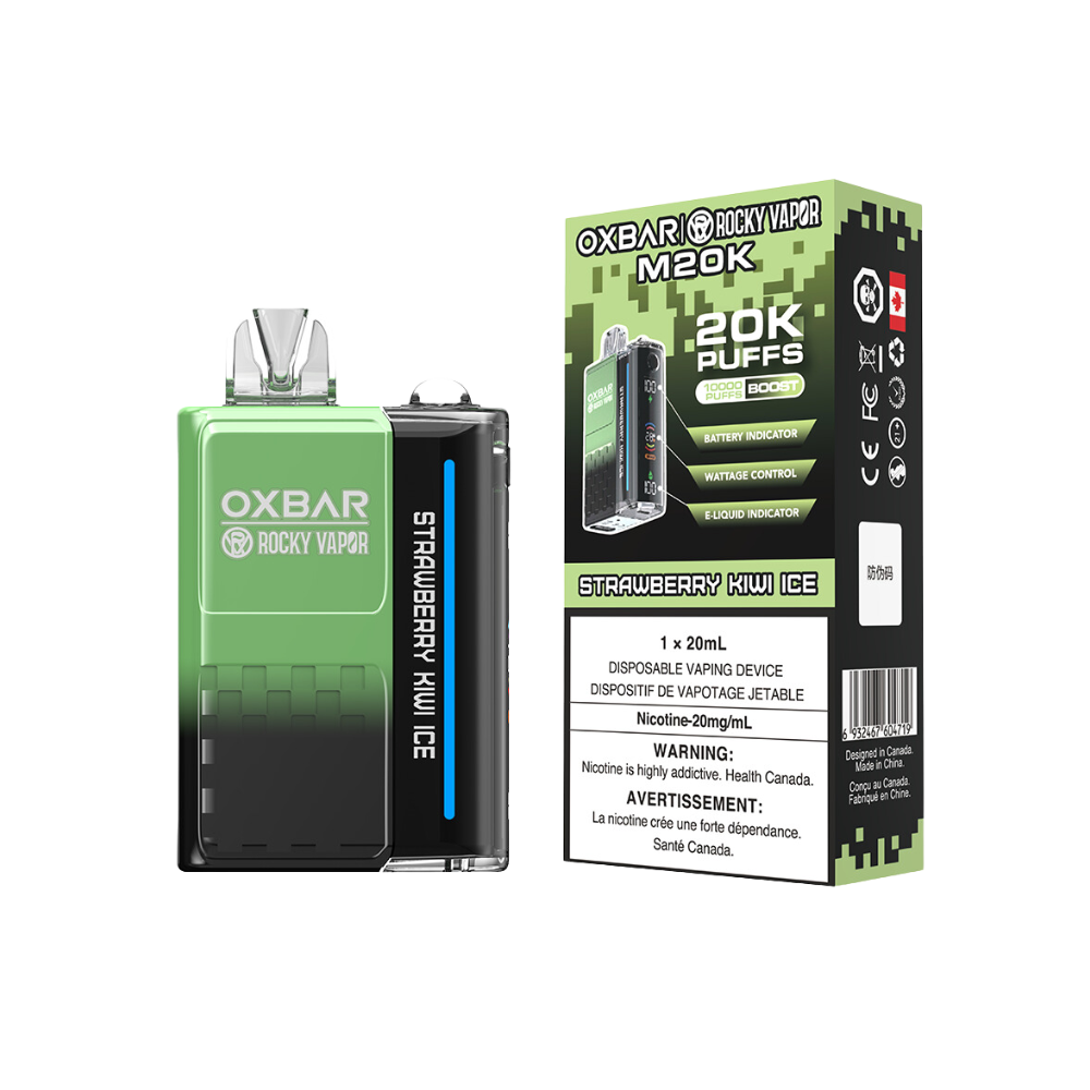 Oxbar Rocky Vapor M20K 20K Puffs Strawberry Kiwi Ice Adjustable Wattage Rechargeable Disposable Vape 20Mg