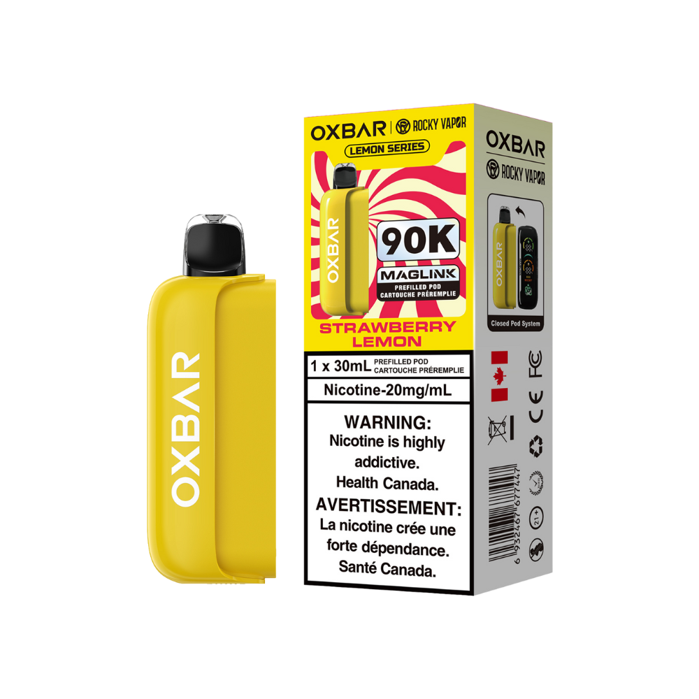 Oxbar Rocky Vapor Maglink Pod 90K bouffées - Pods jetables préremplis Fraise Citron 20Mg