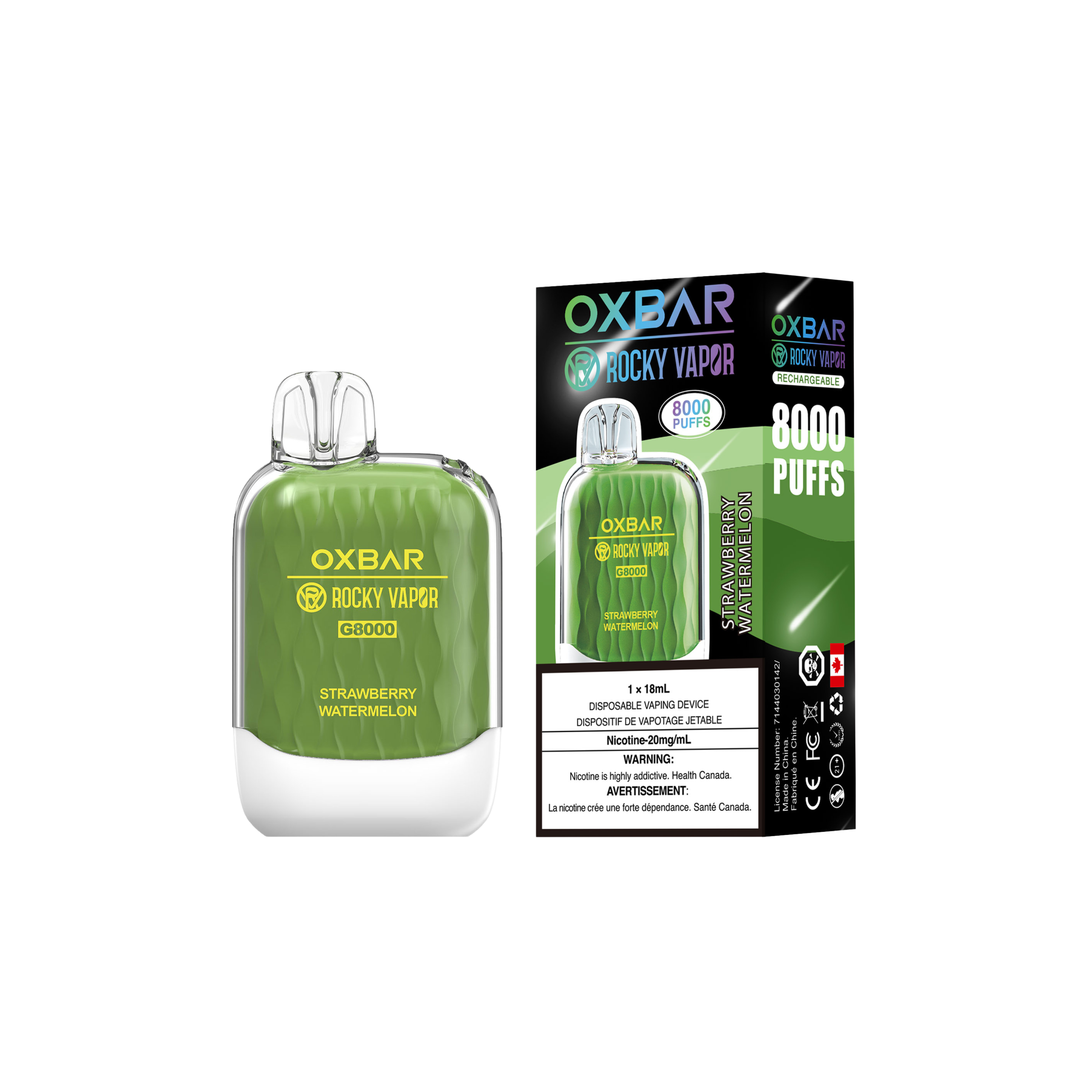 Oxbar Rocky Vapor G 8000 8000 Puffs Strawberry Watermelon Rechargeable Disposable Vape 20Mg