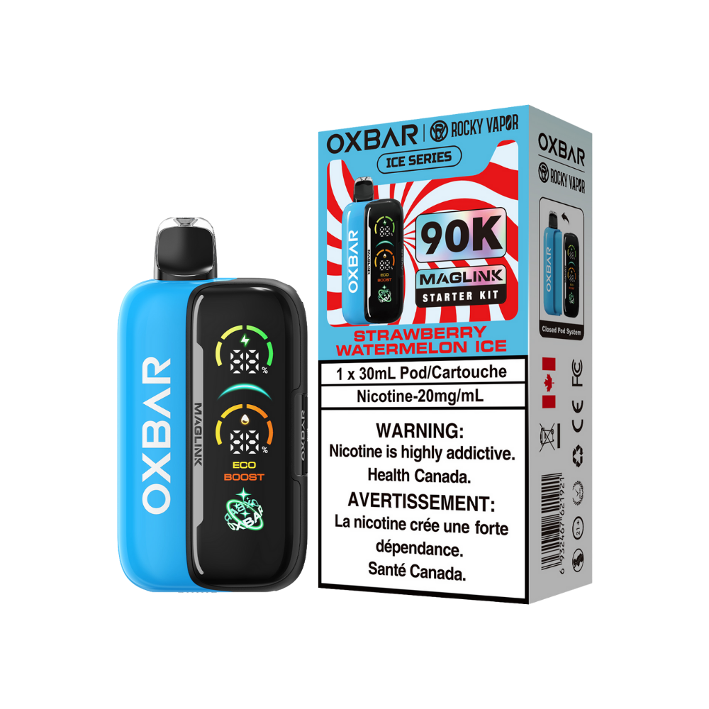 Oxbar Rocky Vapor Maglink Starter Kit 90K Puffs - Strawberry Watermelon Ice Rechargeable Disposable/Closed Pod System Vape 20Mg