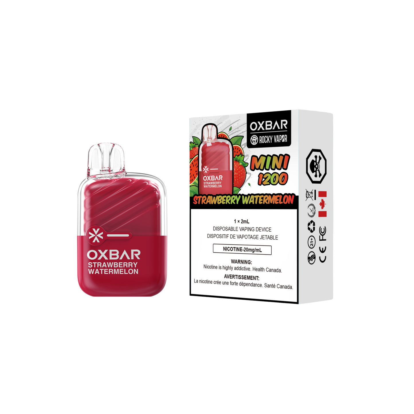 Oxbar Rocky Vapor Mini 1200 Puffs Strawberry Watermelon Disposable Vape 20Mg