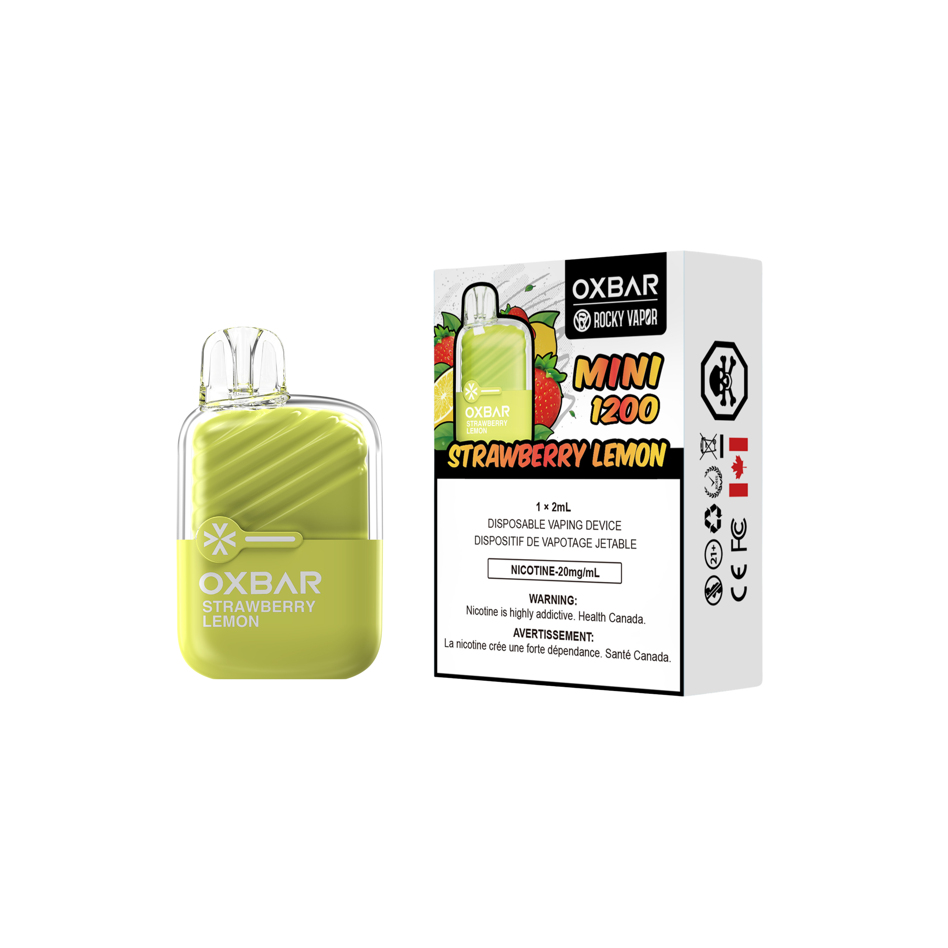 Oxbar Rocky Vapor Mini 1200 Puffs Strawberry Lemon Disposable Vape 20Mg