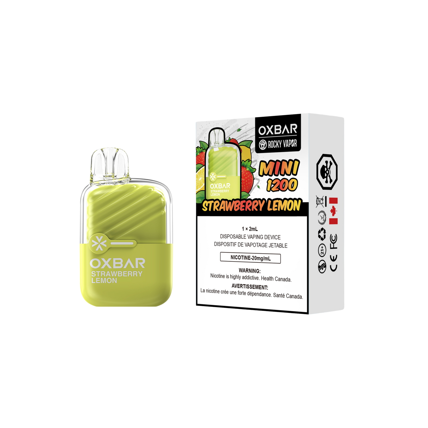 Oxbar Rocky Vapor Mini 1200 Puffs Strawberry Lemon Disposable Vape 20Mg