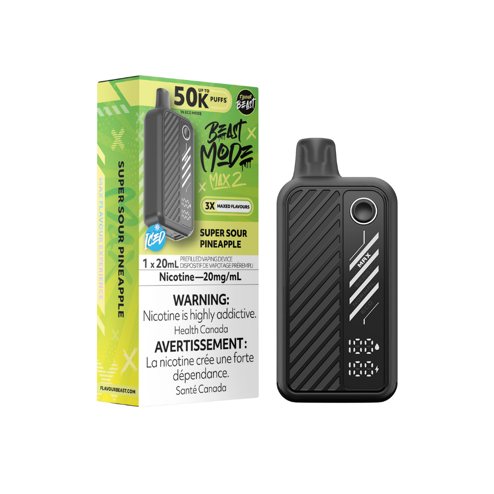 Flavour Beast Mode Max 2 50K Puffs Super Sour Pineapple Iced Rechargeable Disposable Vape 20Mg