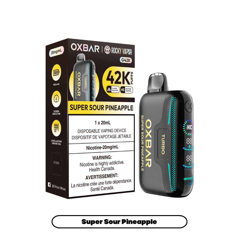 Oxbar Rocky Vapor G42k Super Sour Pineapple 42K Puffs Adjustable Nicotine Rechargeable Disposable Vape 20Mg