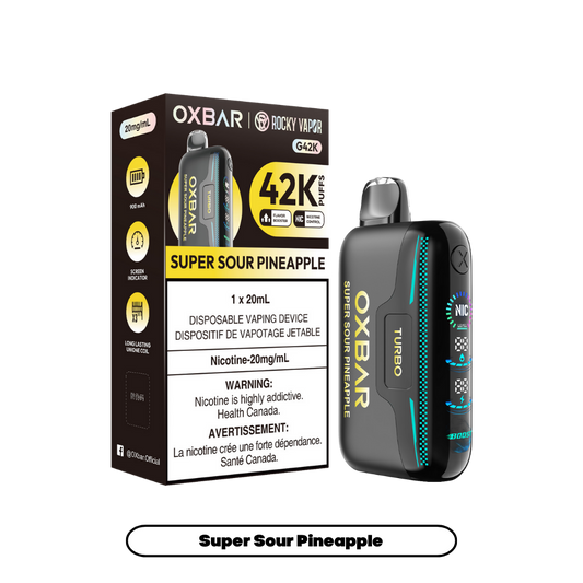 Oxbar Rocky Vapor G42k Super Sour Pineapple 42K Puffs Adjustable Nicotine Rechargeable Disposable Vape 20Mg