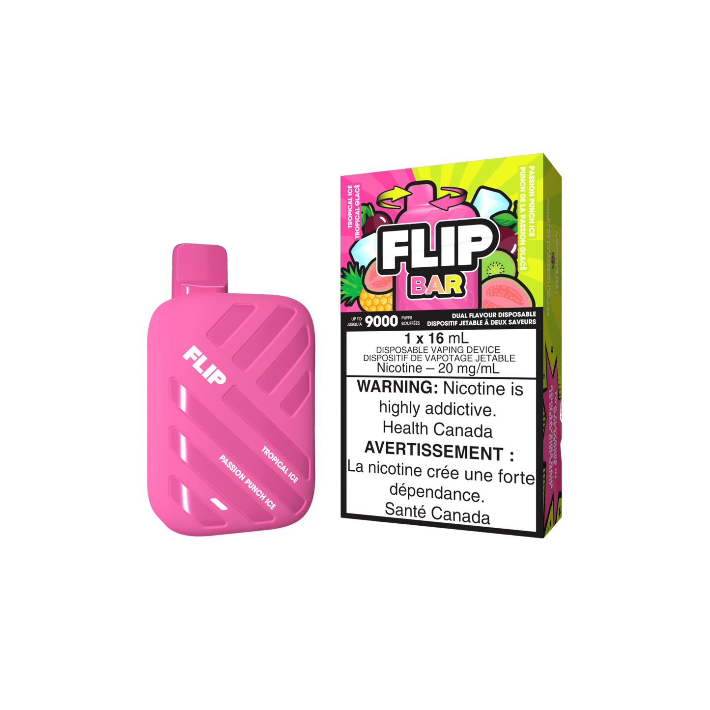 Flip Bar 9K 9000 Puffs Tropical Ice & Passion Punch Ice Vape jetable rechargeable 20 mg