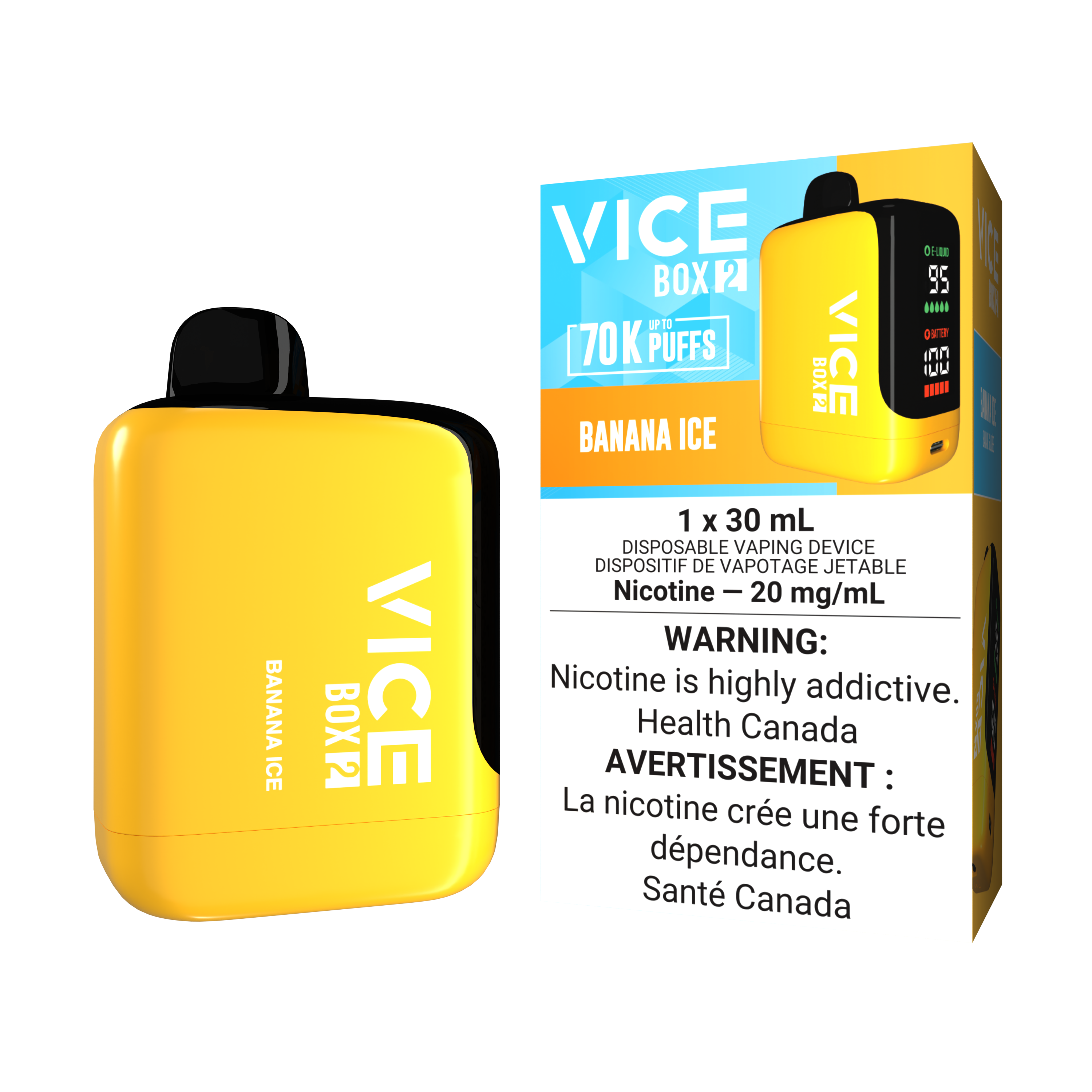 Vice Box 2 70k bouffées Vape jetable rechargeable Banane Glacée 20Mg