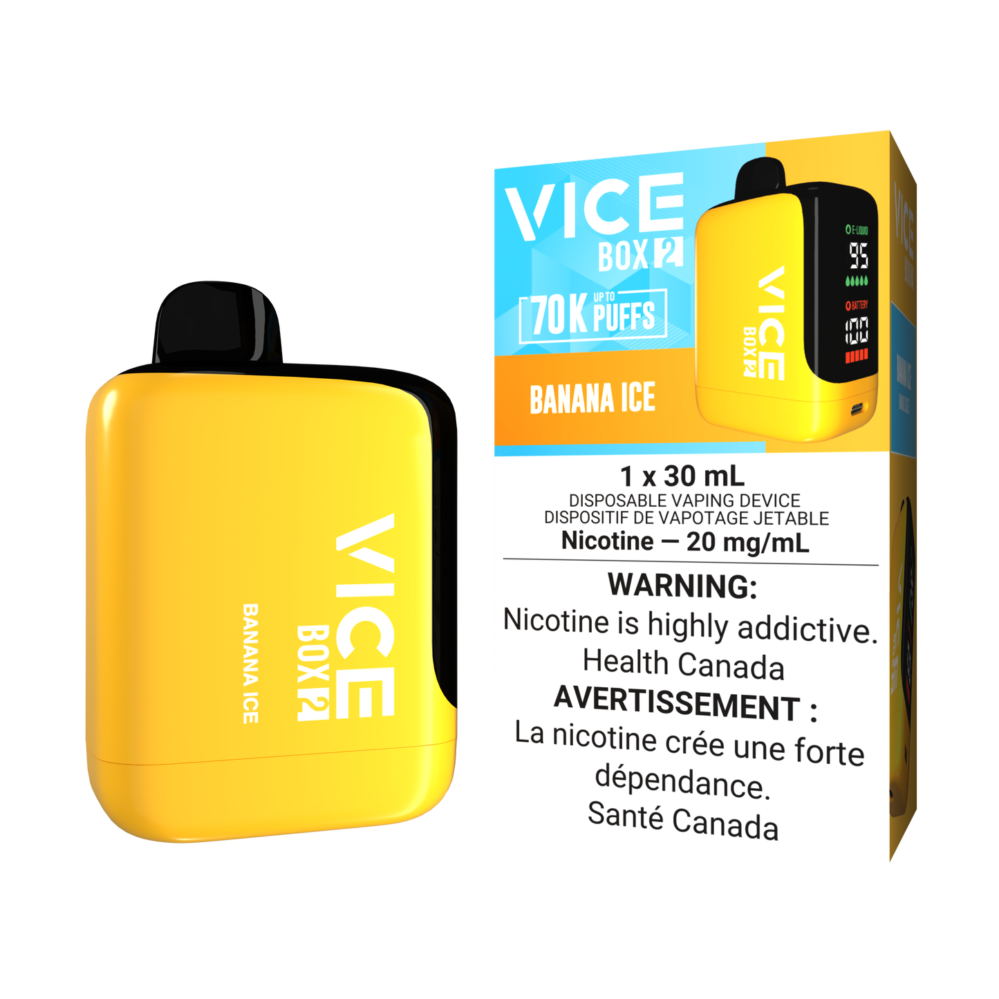 Vice Box 2 70k bouffées Vape jetable rechargeable Banane Glacée 20Mg