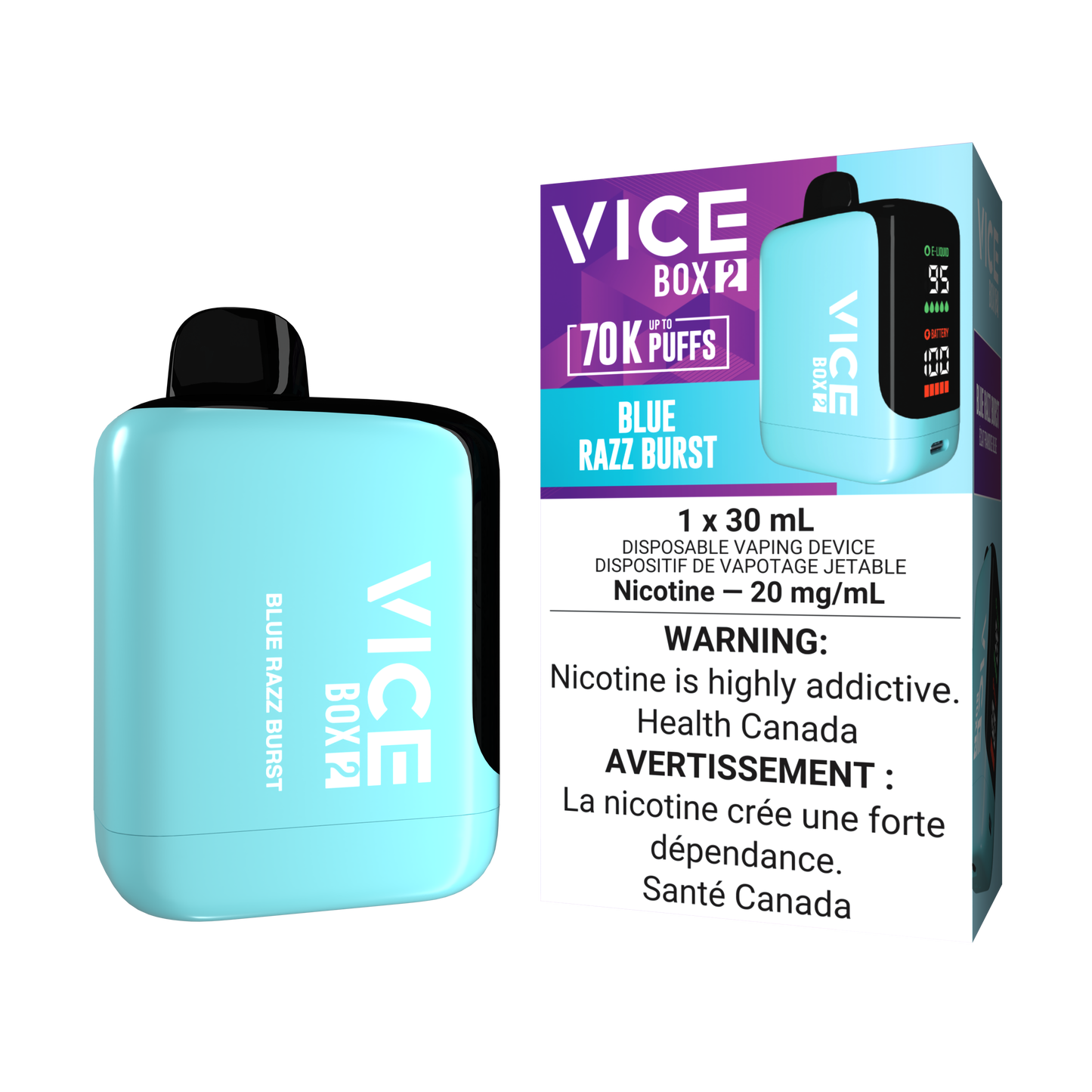 Vice Box 2 70k Puffs Blue Razz Burst Rechargeable Disposable Vape 20Mg