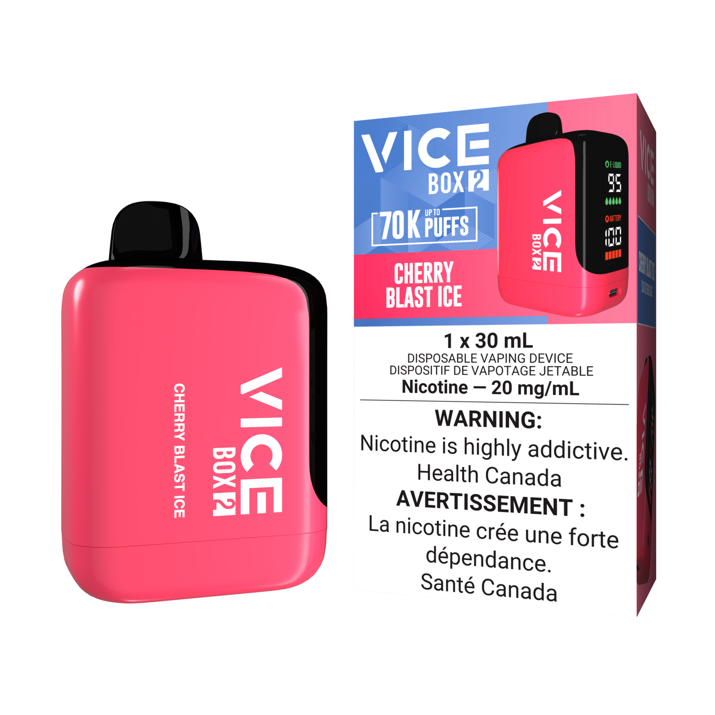 Vice Box 2 70k Puffs Cerise Explosion Glacée Vape Jetable Rechargeable 20Mg