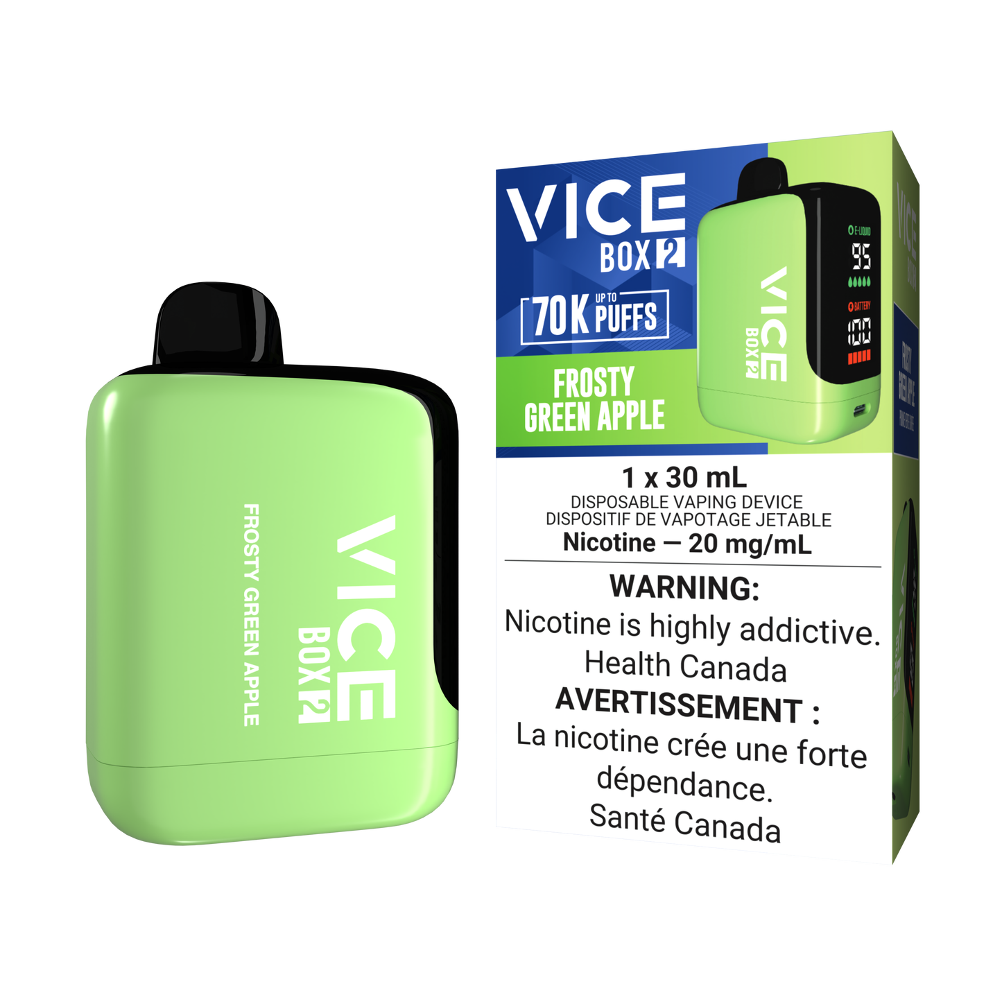 Vice Box 2 70k Puffs Frosty Green Apple Rechargeable Disposable Vape 20Mg