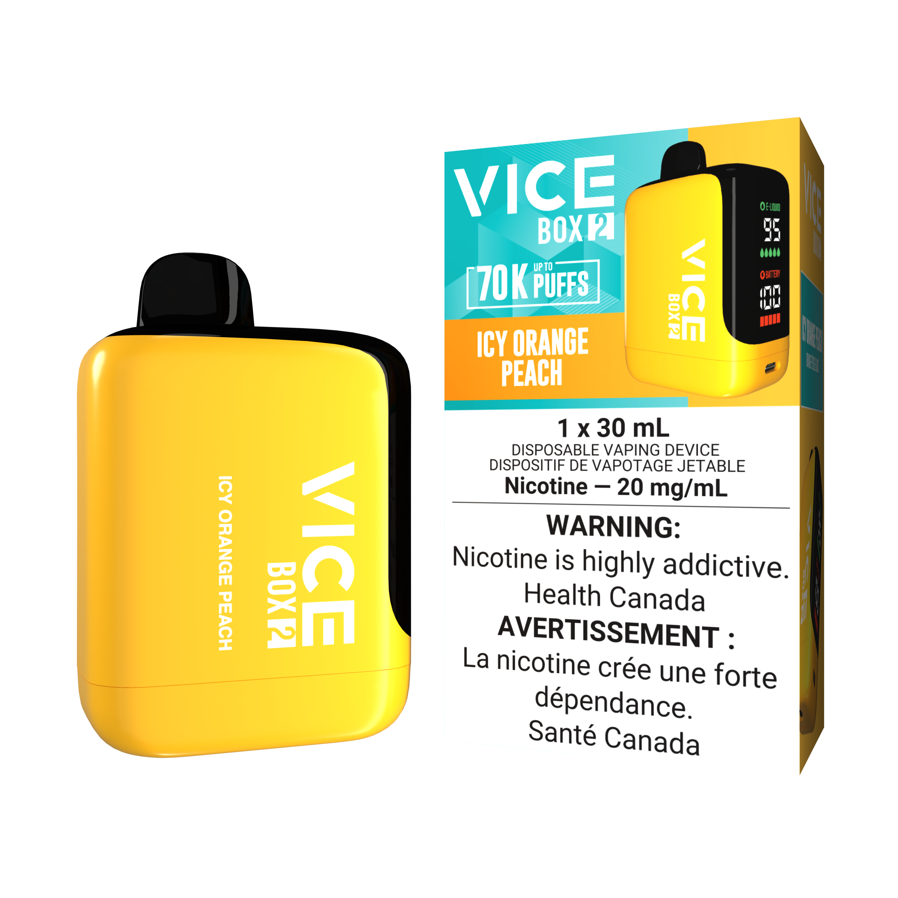Vice Box 2  70k Puffs Icy Orange Peach Rechargeable Disposable Vape 20Mg