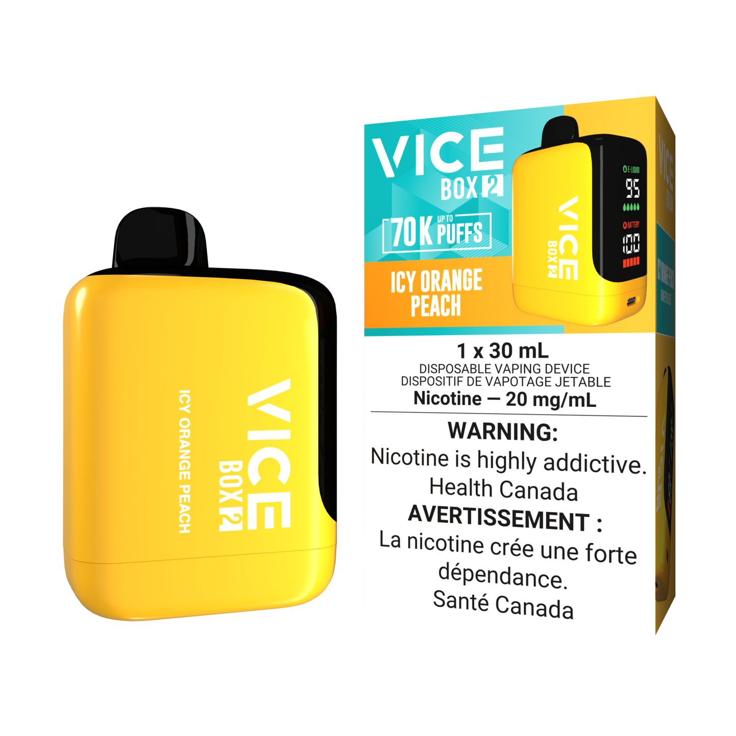 Vice Box 2 70k Puffs Icy Orange Peach Rechargeable Disposable Vape 20Mg