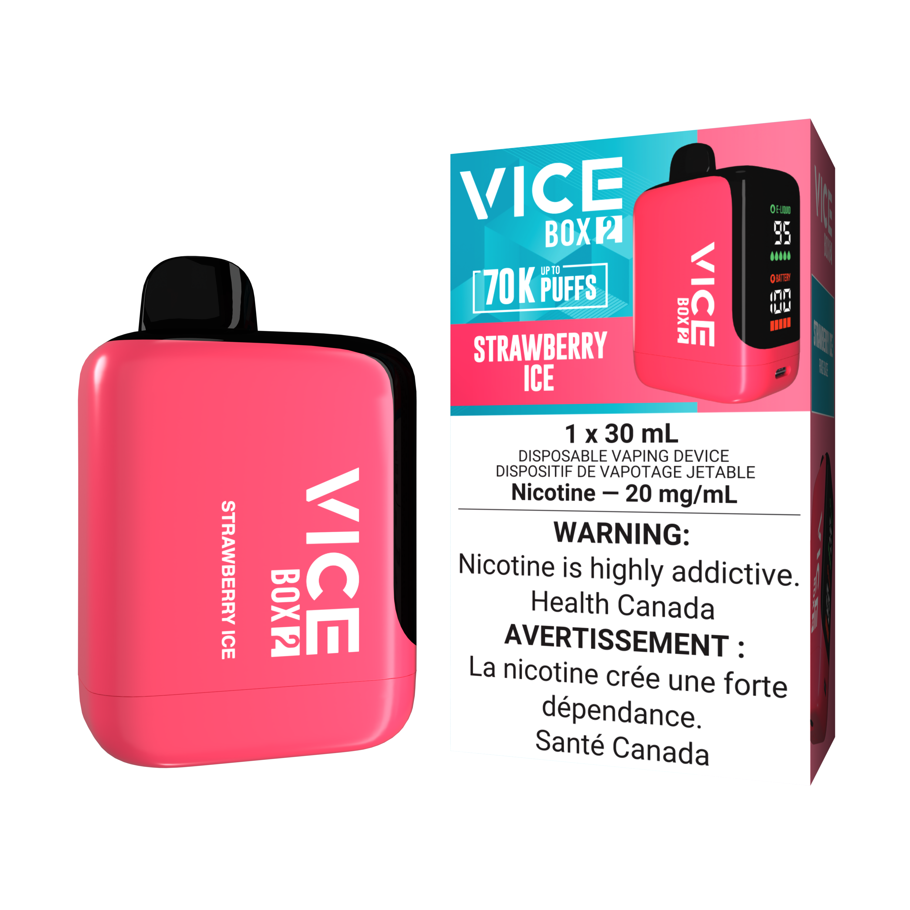 Vice Box 2  70k Puffs Strawberry Ice Rechargeable Disposable Vape 20Mg