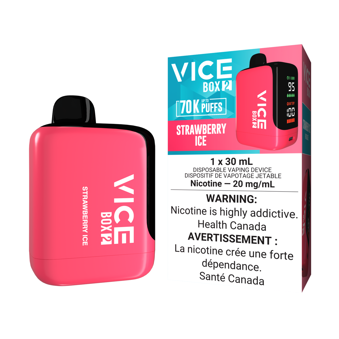 Vice Box 2 70k Puffs Strawberry Ice Rechargeable Disposable Vape 20Mg
