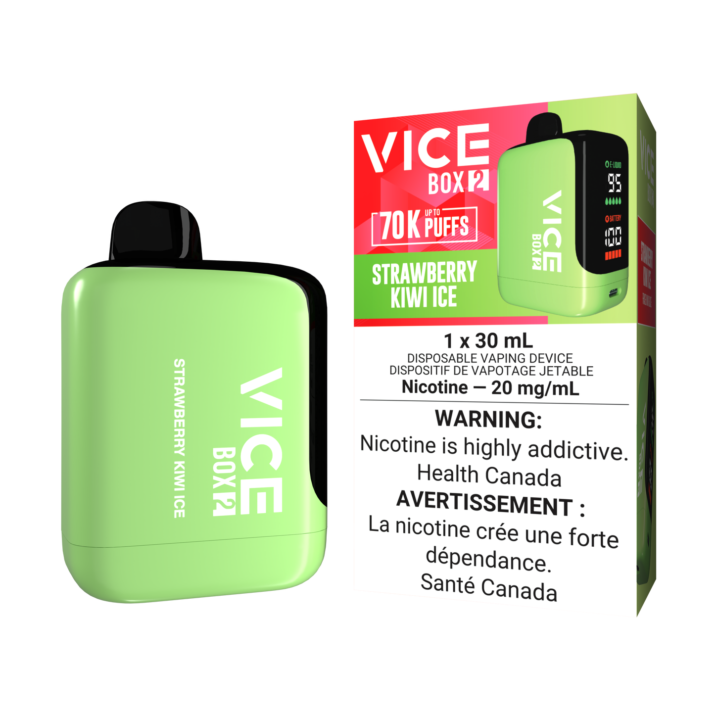 Vice Box 2 70k Puffs Strawberry Kiwi Ice Rechargeable Disposable Vape 20Mg