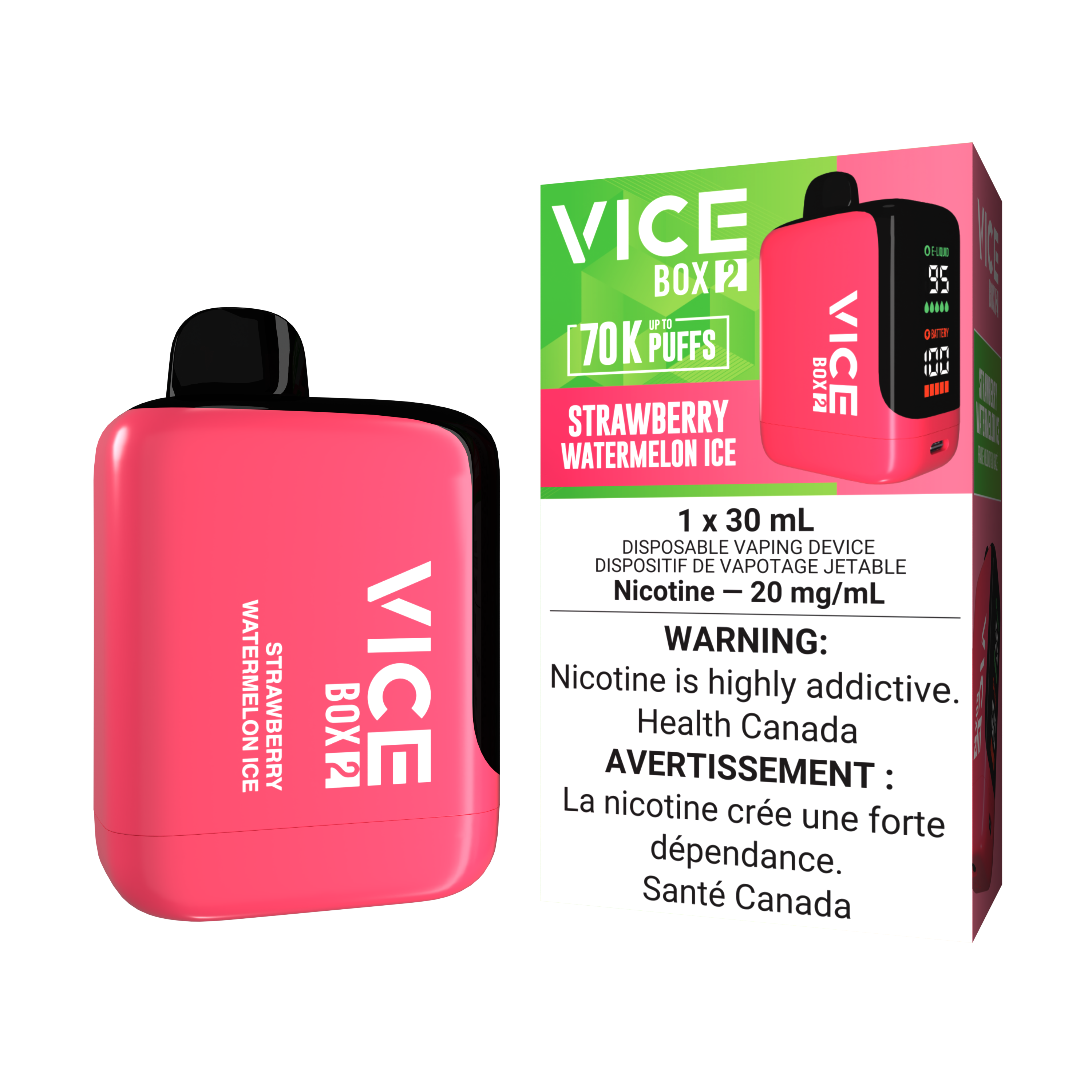 Vice Box 2  70k Puffs Strawberry Watermelon Ice Rechargeable Disposable Vape 20Mg