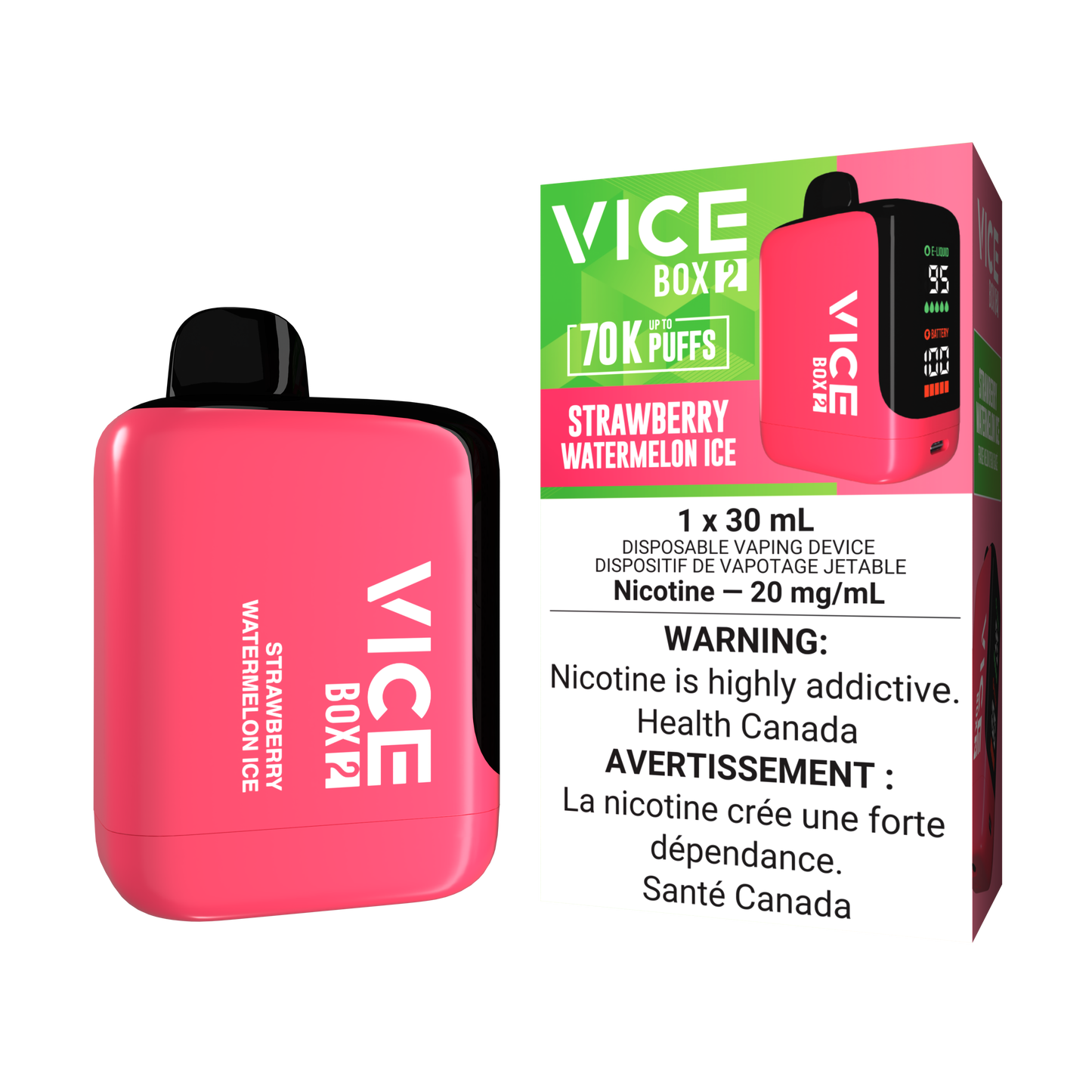 Vice Box 2 70k Puffs Strawberry Watermelon Ice Rechargeable Disposable Vape 20Mg