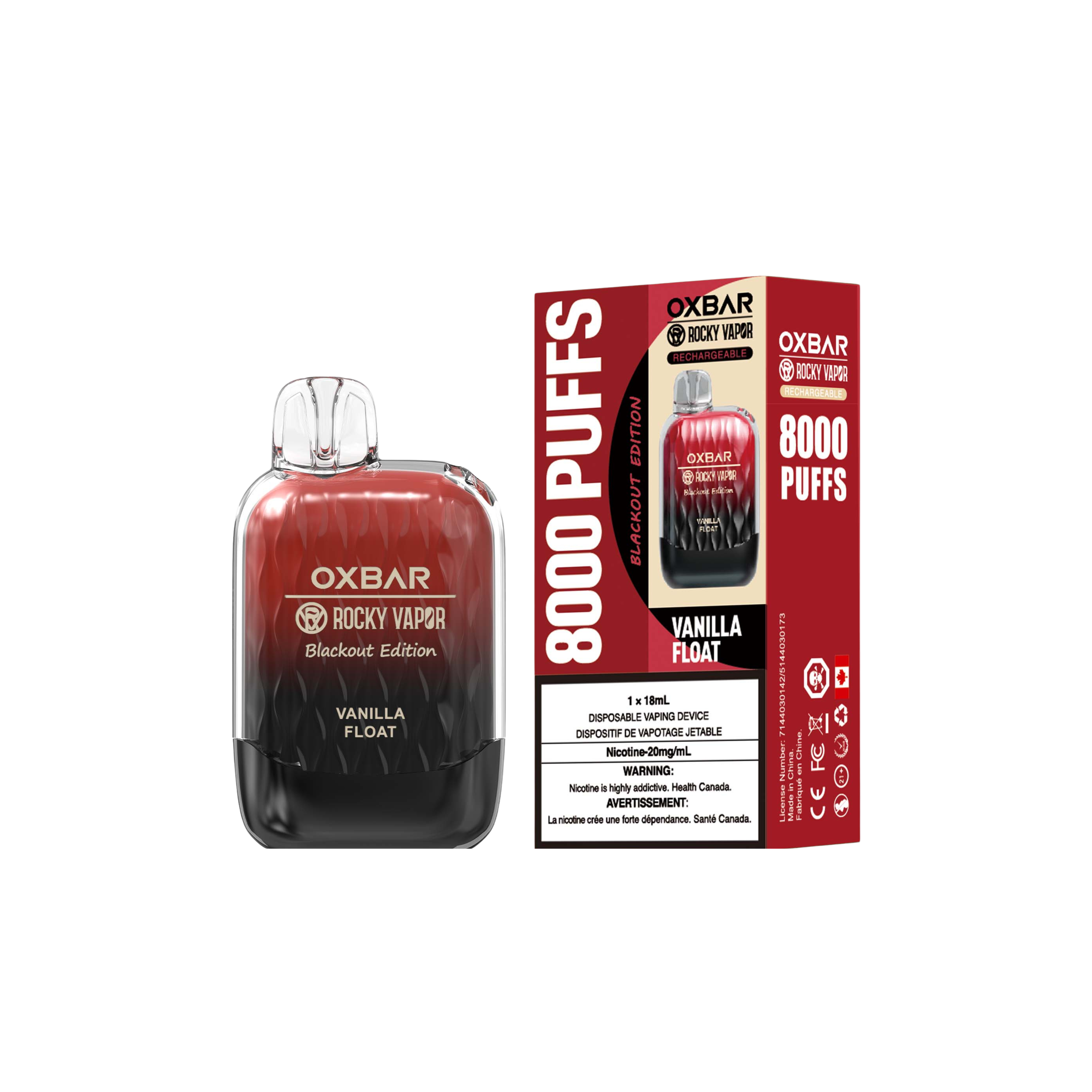 Oxbar Rocky Vapor G 8000 8000 Bouffées Flottant à la Vanille Vape Jetable Rechargeable 20Mg