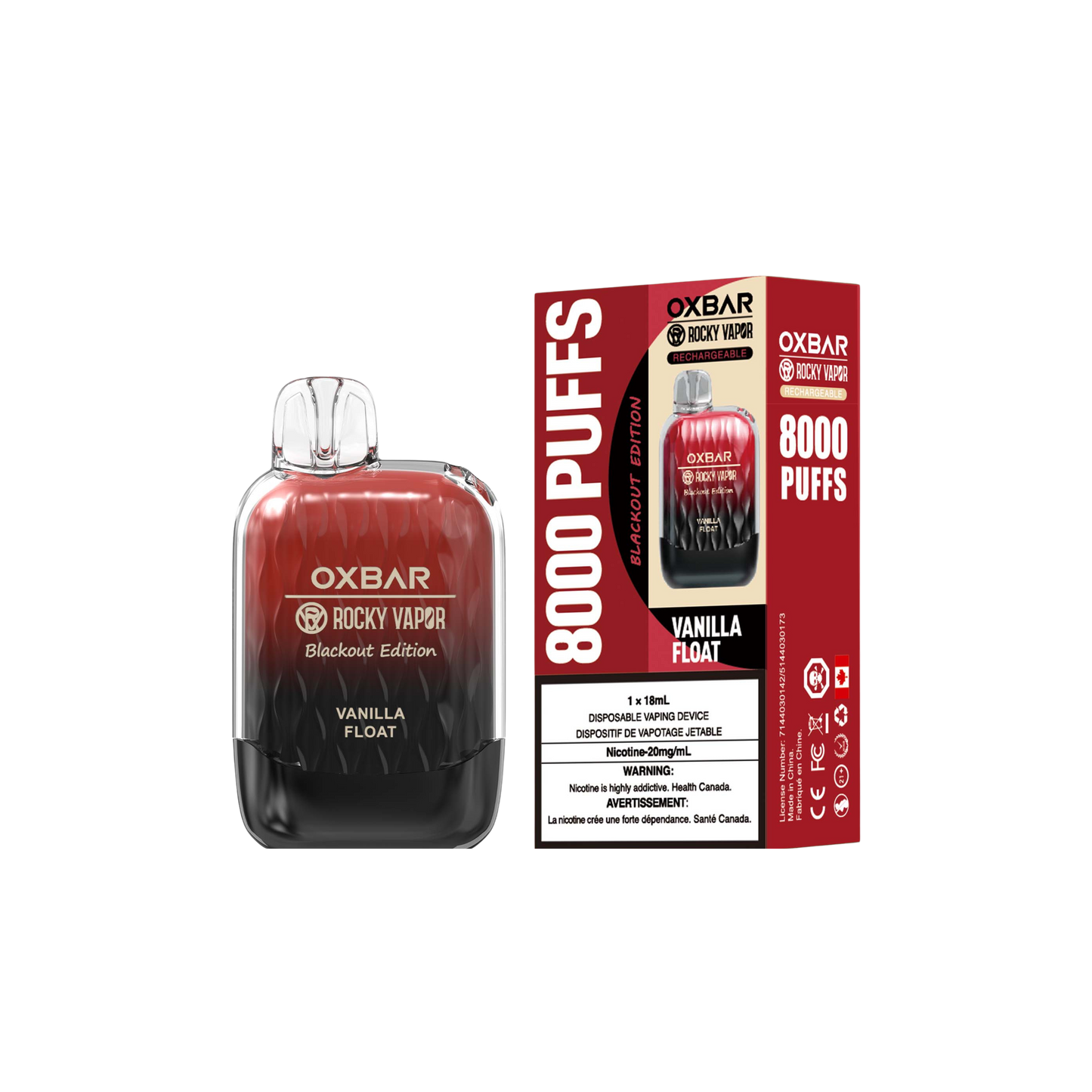 Oxbar Rocky Vapor G 8000 8000 Bouffées Flottant à la Vanille Vape Jetable Rechargeable 20Mg