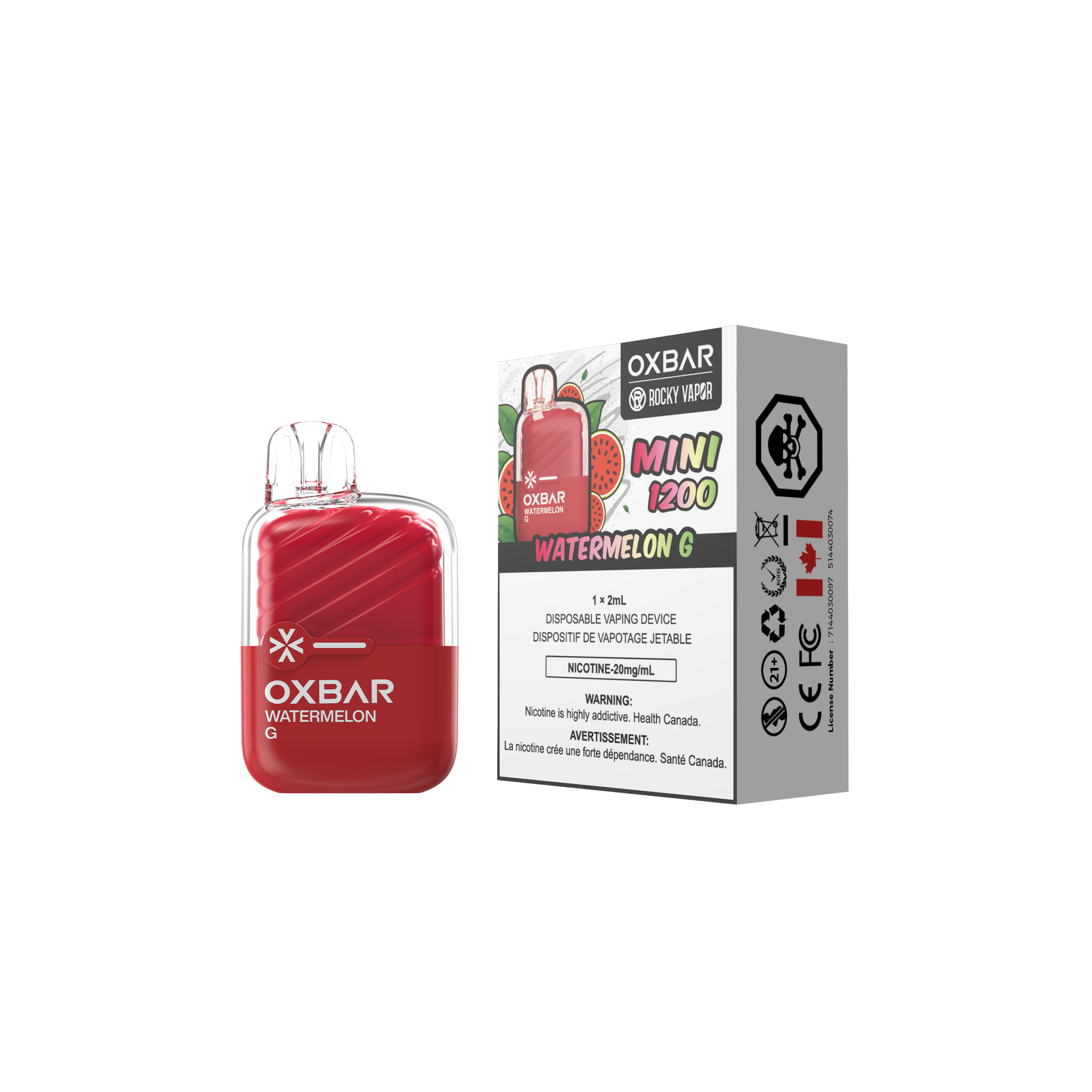 Oxbar Rocky Vapor Mini 1200 Puffs Watermelon G Disposable Vape 20Mg