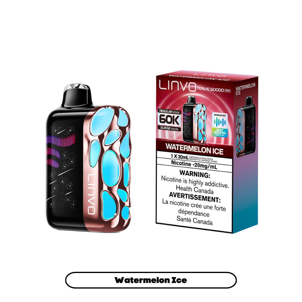Linvo Rave 60000 bouffées - Vape jetable rechargeable Pastèque Glacée 20Mg