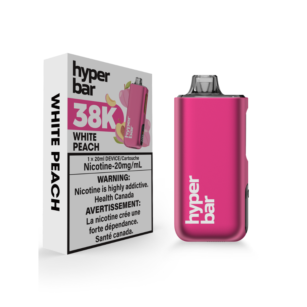 Hyper Bar 38K Bouffées Pêche Blanche Rechargeable Jetable 20Mg