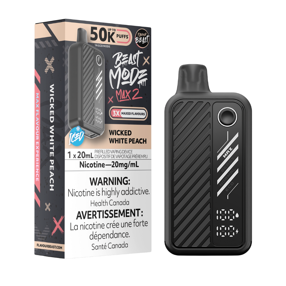 Flavour Beast Mode Max 2 50K Puffs Wicked White Peach Iced Rechargeable Disposable Vape 20Mg