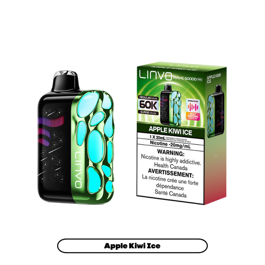 Linvo Rave 60000 Bouffées - Vape Jetable Rechargeable Pomme Kiwi Glacé 20Mg