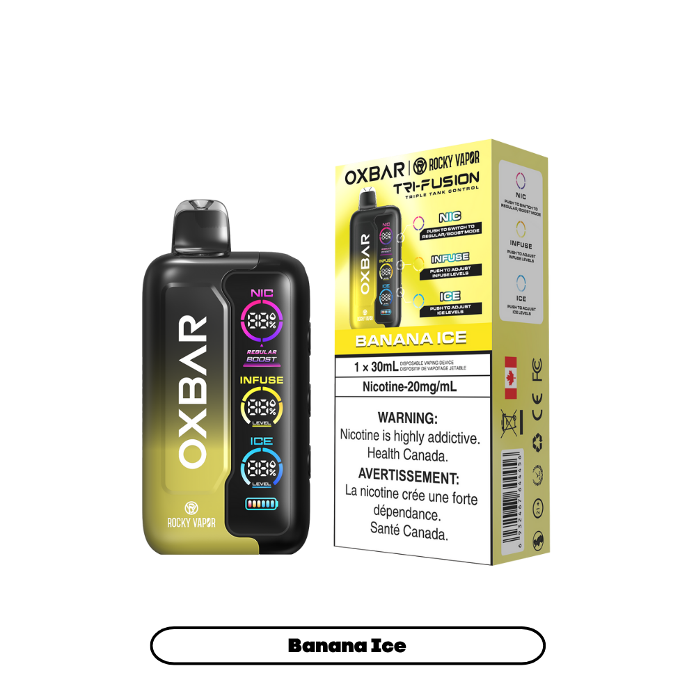 Oxbar Rocky Vapor Tri Fusion 70K Puffs - Banana Ice Rechargeable Disposable Vape 20Mg