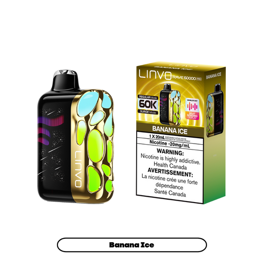Linvo Rave 60000 Bouffées - Vape Jetable Rechargeable Banane Glacée 20Mg