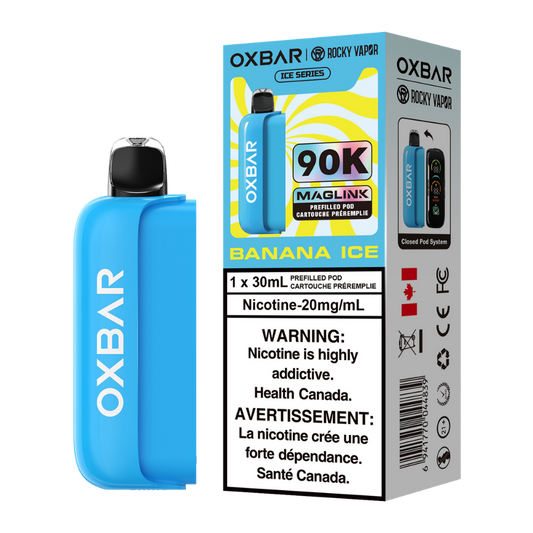 Oxbar Rocky Vapor Maglink Pod 90K bouffées - Pods jetables préremplis Banane Glacée 20 mg