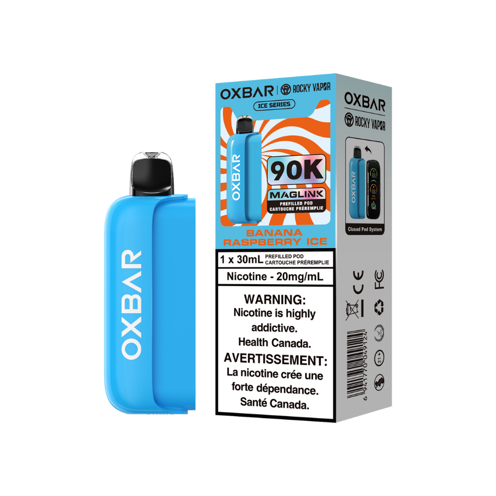 Oxbar Rocky Vapor Maglink Pod 90K bouffées - Pods jetables préremplis Banana Raspberry Ice 20Mg
