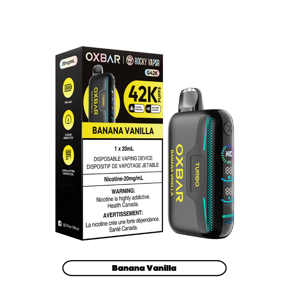 Oxbar Rocky Vapor G42k Banana Vanilla 42K Puffs Adjustable Nicotine Rechargeable Disposable Vape 20Mg