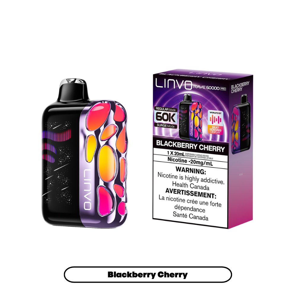 Linvo Rave 60000 Bouffées - Vape Jetable Rechargeable Cerise de Mûre 20Mg