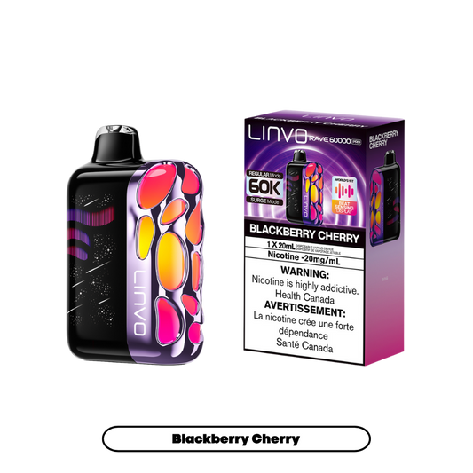 Linvo Rave 60000 Bouffées - Vape Jetable Rechargeable Cerise de Mûre 20Mg