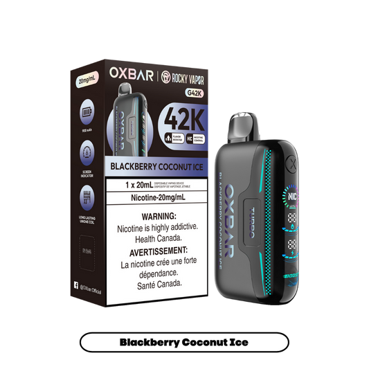 Oxbar Rocky Vapor G42k Glace Mûre Noix de Coco 42K Bouffées Nicotine Ajustable Rechargeable Vape Jetable 20Mg