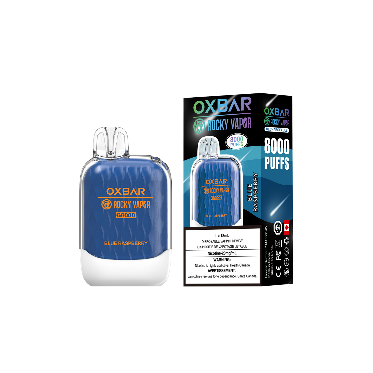 Oxbar Rocky Vapor G 8000 8000 Puffs Blue Raspberry Rechargeable Disposable Vape 20Mg