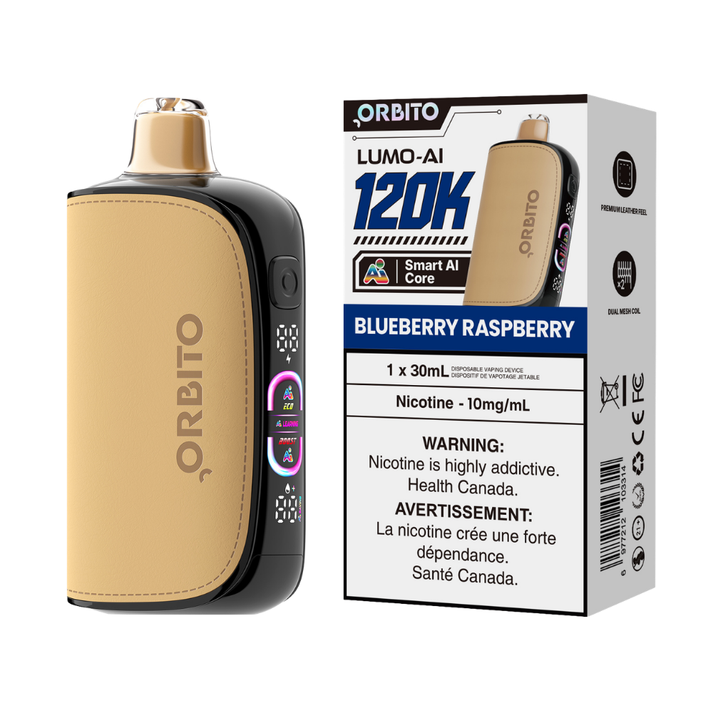 Orbito Lumo AI 120 000 bouffées Vape jetable rechargeable myrtille framboise 10 mg